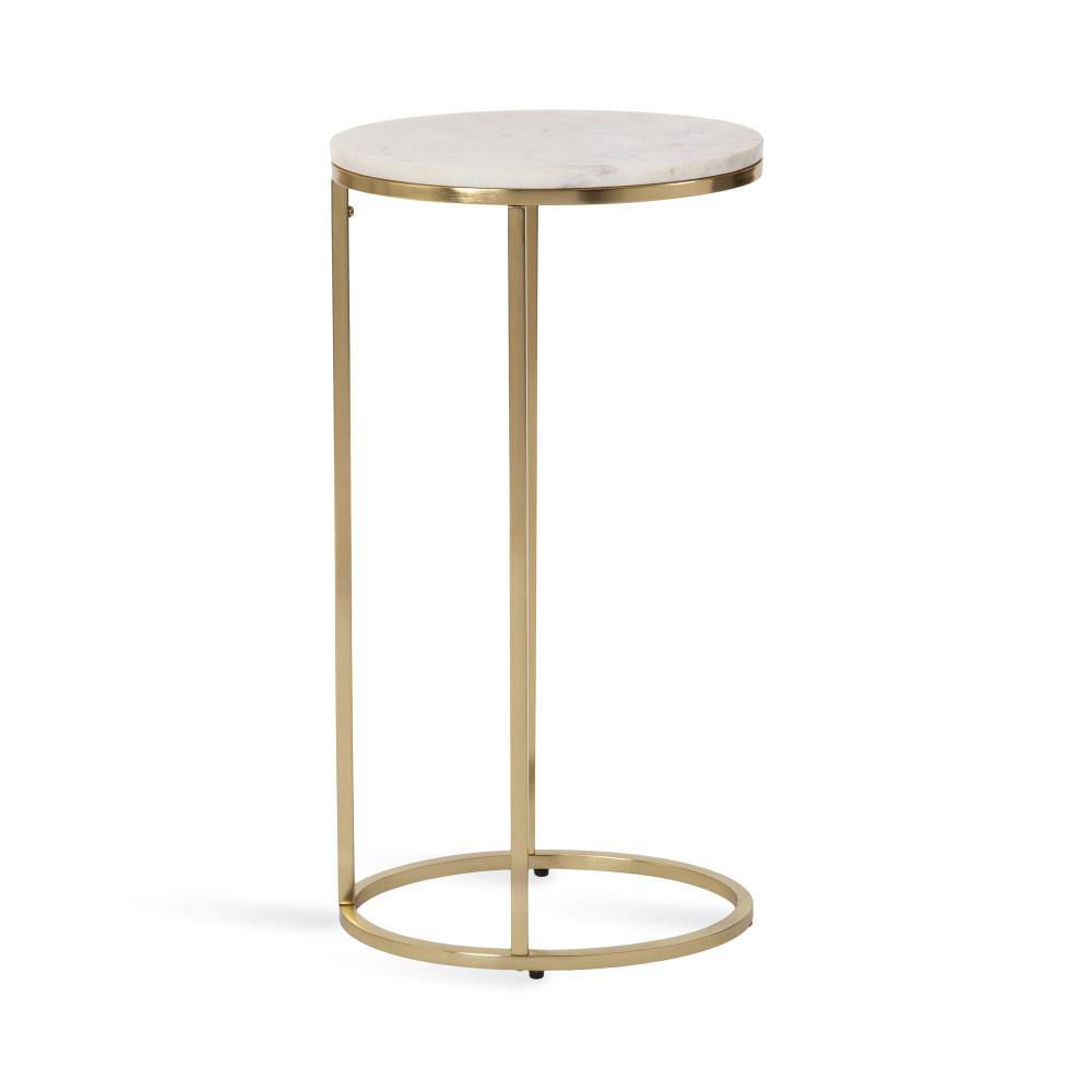 Gold Oval Marble Top C-Shaped Side Table