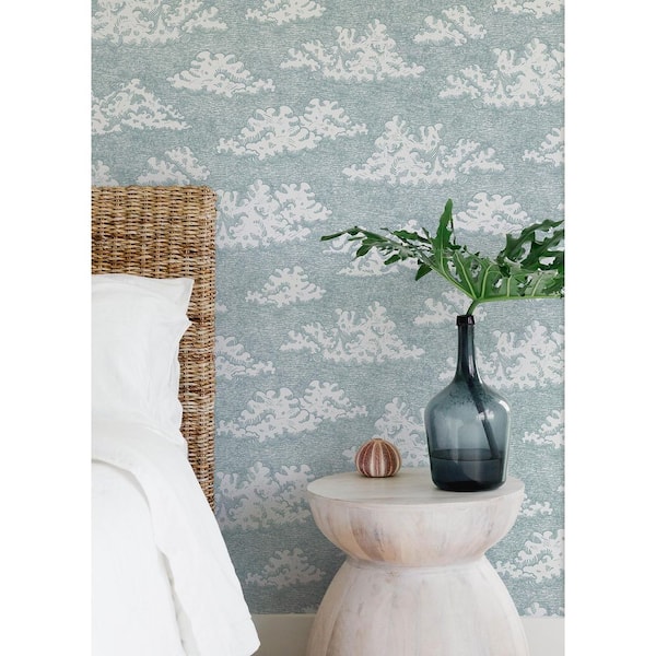 Block Print Sky Day Dream Novelty Vinyl Peel and Stick Wallpaper Roll
