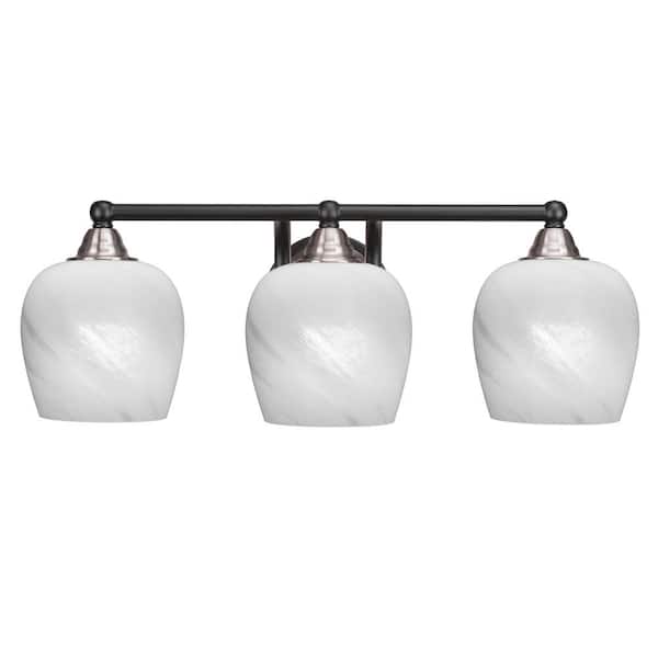 Unbranded Madison 7.75 in. 3-Light Bath Bar, Matte Black and Brushed Nickel, White Marble Glass Vanity Light