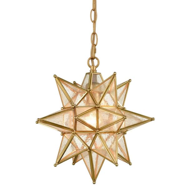 CLAXY 60 Watt 1 Light Gold Finished Shaded Pendant Light with Seeded glass Glass Shade and No Bulbs Included