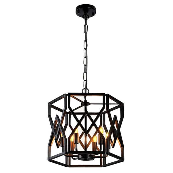 6 Light Farmhouse Chandelier Rustic Black Birdcage Design with Adjustable Height E12 Base for Kitchen Island Indoor