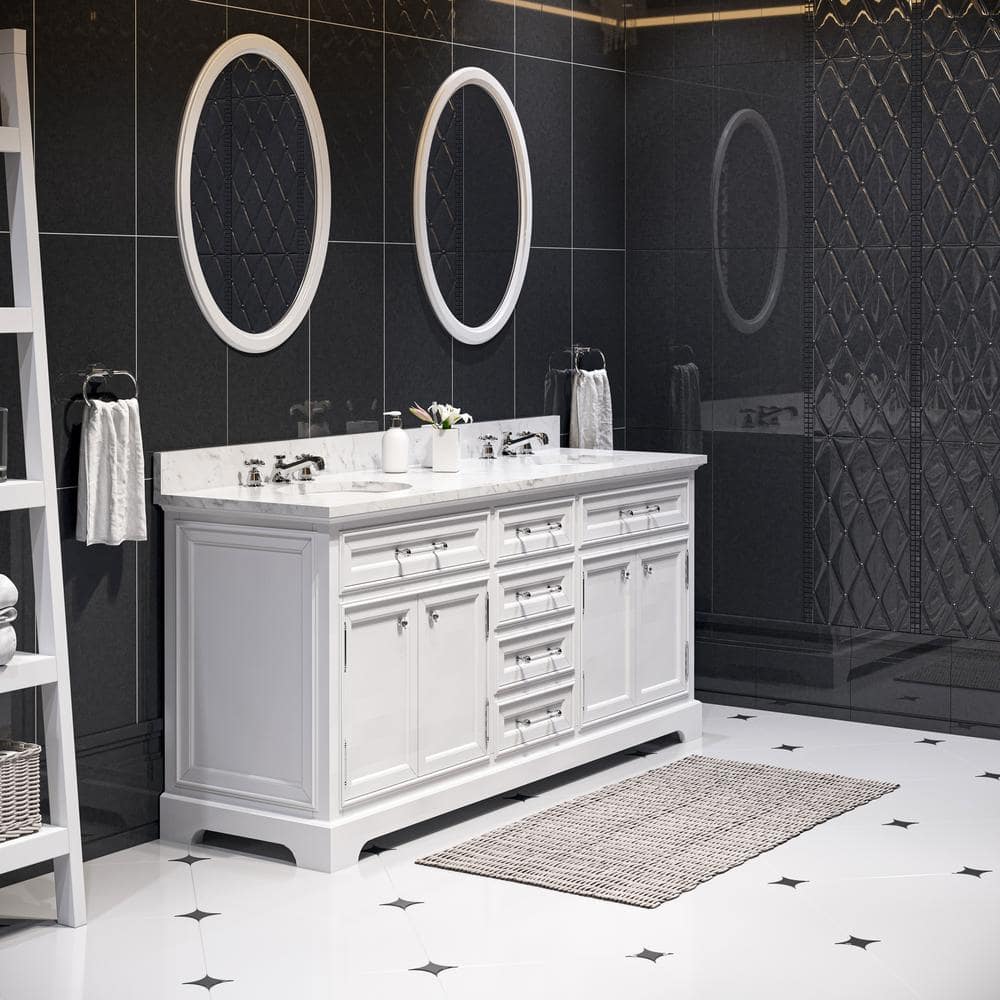 Pure White Double Sink Freestanding Bathroom Vanity with Marble Top