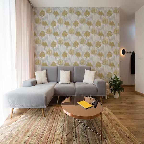 Birch Mustard Non-Woven Paper Removable Wallpaper