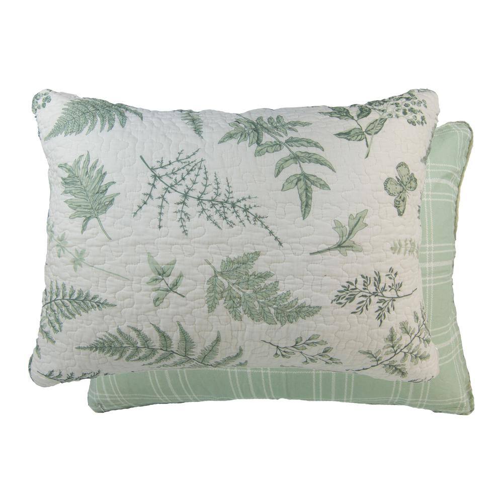 White and Sage Botanical Cotton Twin Quilt Set