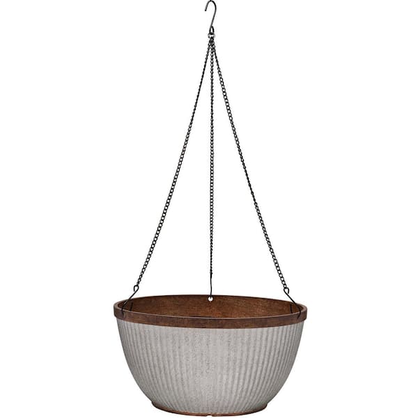 Southern Patio Westlake 12.5 in. Silver with Bronze Trim High-Density Resin Hanging Basket Planter
