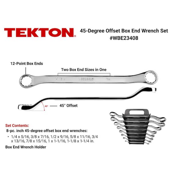 45-Degree Offset Box End Wrench Set, 8-Piece (1/4 - 1-1/4 in.) - Holder