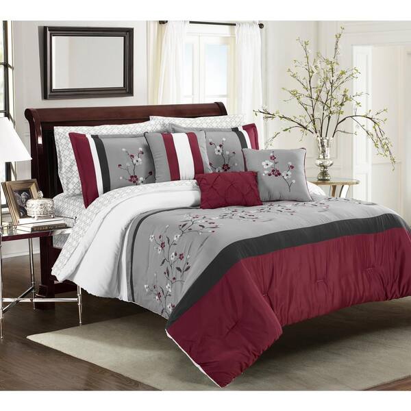 Morgan Home Mhf 10-Piece Red Queen Comforter Set