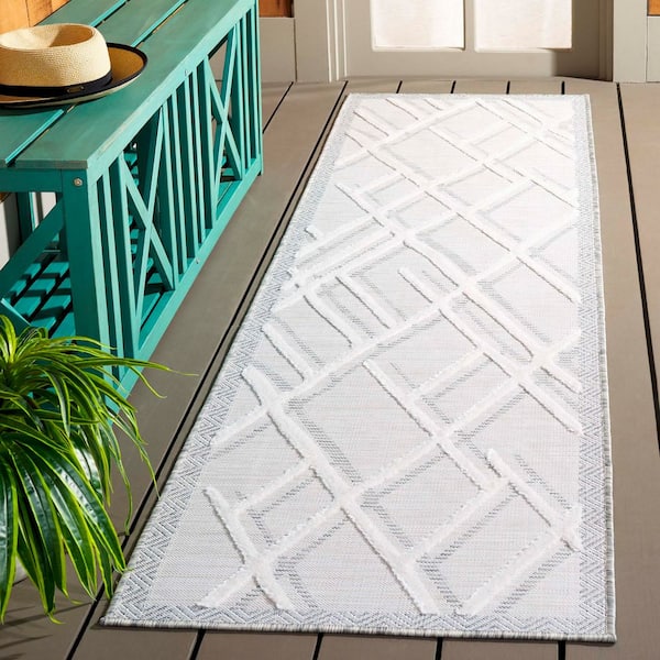 Cabana Ivory/Gray 2 ft. x 8 ft. High-Low Abstract Diamond Indoor/Outdoor Runner Rug