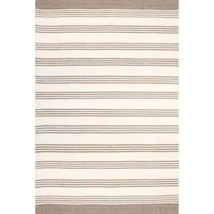 Arvin Olano Sage Striped Wool-Blend Beige 10 ft. x 14 ft. Indoor/Outdoor Patio Rug