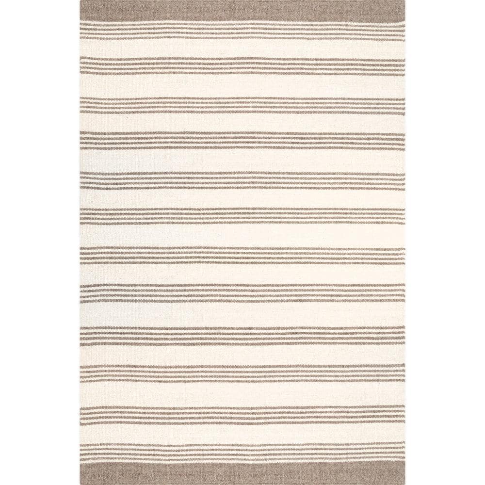 Beige and Black Striped Wool Flat Woven 4' x 6' Area Rug