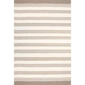 Arvin Olano Sage Striped Wool-Blend Beige 9 ft. x 12 ft. Indoor/Outdoor Patio Rug