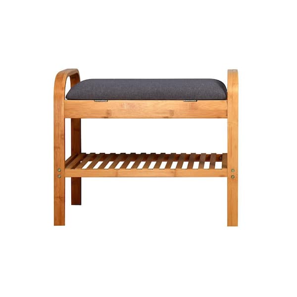 Wateday Natural Color Shoe Rack Bench with 2-tier Shelves 19.88 in. H x 13 in. W x 23.62 in. D