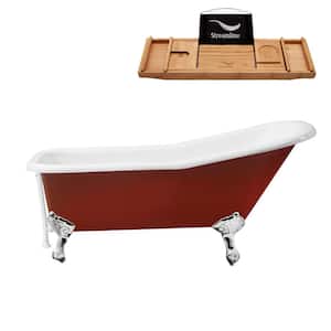 66 in. Cast Iron Clawfoot Non-Whirlpool Bathtub in Glossy Red with Glossy White Drain and Polished Chrome Clawfeet