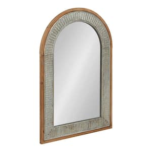 Deely 36 in. x 24 in. Classic Arch Framed Rustic Brown Wall Accent Mirror