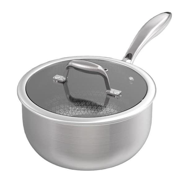 Silver 3 qt. Stainless Steel Saucepan with Tempered Glass Lid, Induction Pot Compatible with All Cooktops, Dishwasher