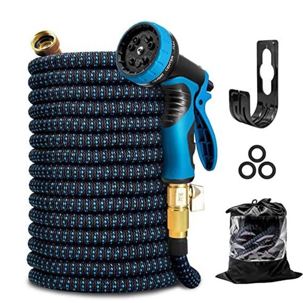 KOTTO 3/4 in. x 100 ft. Lightweight No-Kink Flexible, 10 Spray Nozzles, Expandable Garden Water Hose, Blue 00-MT-01-USGQLK