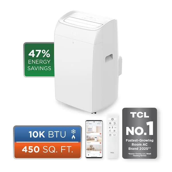 Q Series 10,000 BTU 115 Volts Portable AC Cools 450 Sq. Ft. with Heater and Remote and wifi enabled in White