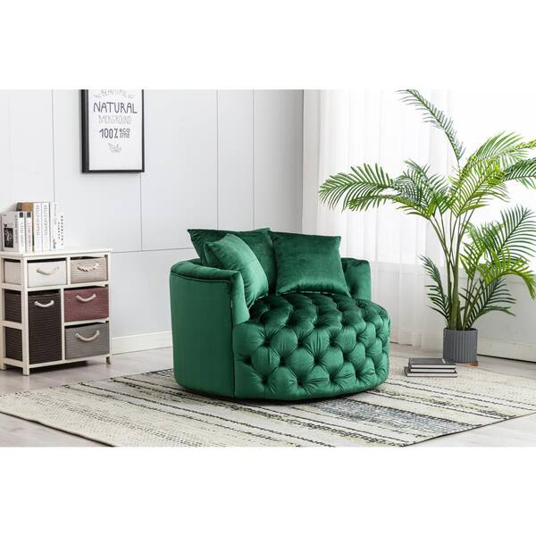 Green Velvet Upholstered Accent Swivel Chair Barrel Living Room