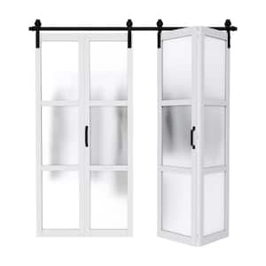 80 in. x 84 in. 3 Lite Tempered Frosted Glass Solid Core White Finished Composite Bi-fold Door Hardware