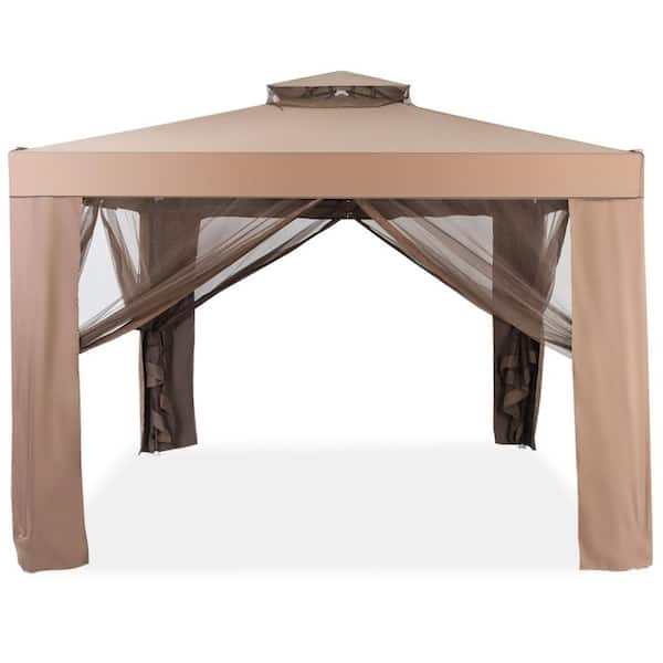 10 ft x 10 ft Coffee Canopy Gazebo Outdoor Patio Party/Event Tent with Mosquito