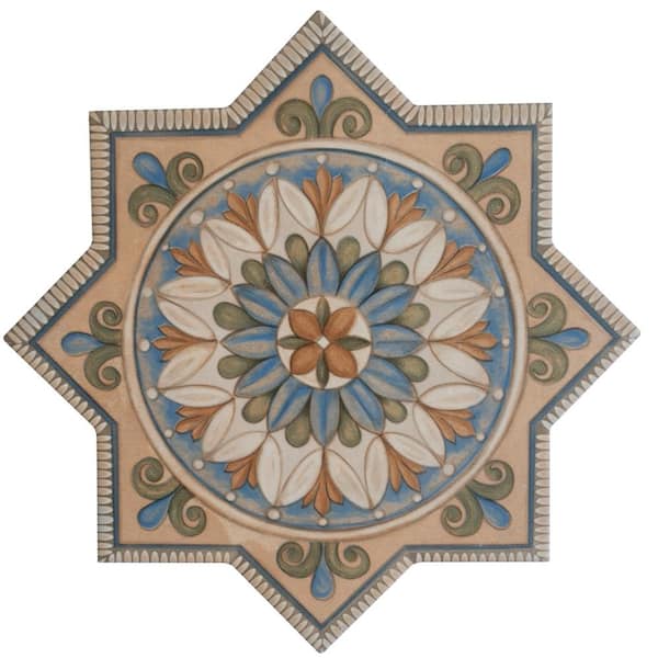 Terralis 7 in. x 7 in. Matte Terracoota Sage Green-Blue Porcelain Star Wall and Floor Tile (6.46 sq. ft./case) - 16 Pack