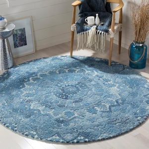 Marquee Blue/Ivory 6 ft. x 6 ft. Round Border Area Rug