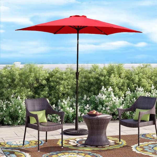 8.8 ft. Aluminum Patio Market Umbrella with Resin Base, Push Button Tilt and Crank Lift, Red