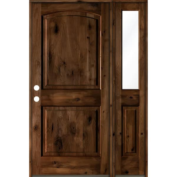 Krosswood Doors 44 in. x 96 in. Knotty Alder Right-Hand/Inswing Clear Glass Provincial Stain Wood Prehung Front Door with Sidelite