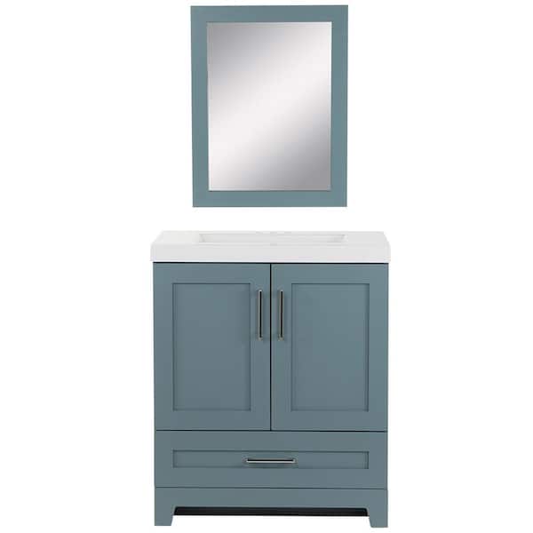 Home Decorators Collection Henshaw 30.5 in. W Bath Vanity in Sage with Cultured Marble Vanity Top in White with White Sink and Mirror