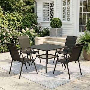Erovio 5-Piece Metal Outdoor Dining Set with 37.8 in. Walnut Square ...