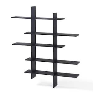 45 in. x 51 in. Black Laminate Five Level Black Asymmetric Floating Wall Shelf