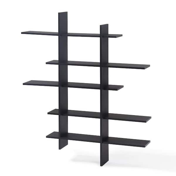 45 in. x 51 in. Black Laminate Five Level Black Asymmetric Floating Wall Shelf