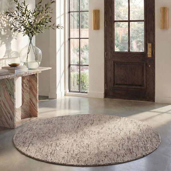 Abstract 6 ft. x 6 ft. Round Beige/Brown Speckled Area Rug