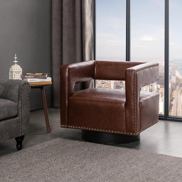 JAYDEN CREATION Ferrero Brown Contemporary and Classic Swivel Barrel Chair with Nailhead Trim