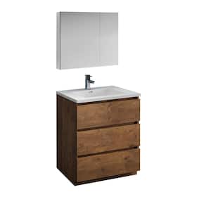 Lazzaro 30 in. Modern Bathroom Vanity in Rosewood with Vanity Top in White with White Basin and Medicine Cabinet