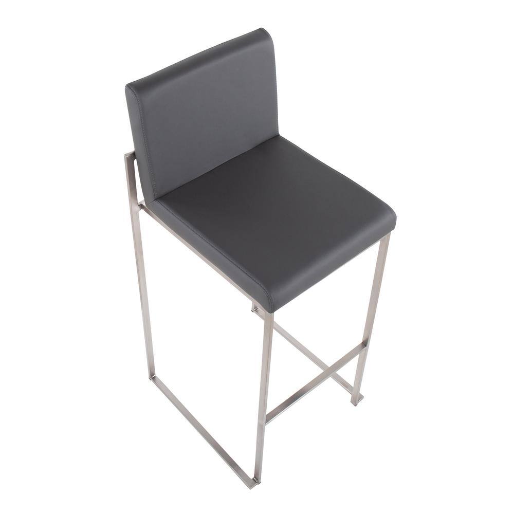 Fuji 26'' Adjustable Stainless Steel and Grey Faux Leather Bar Stool