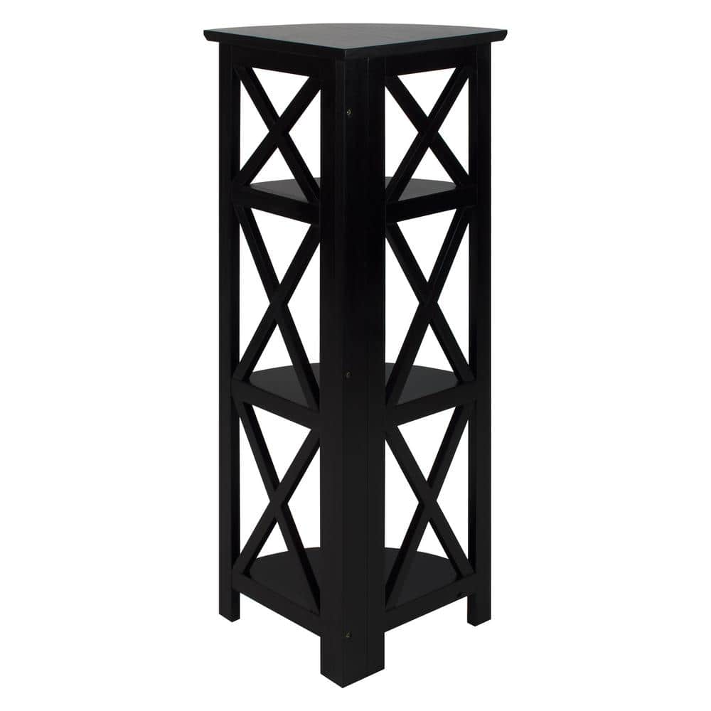 Black Wood 4-Shelf Corner Folding Bookcase