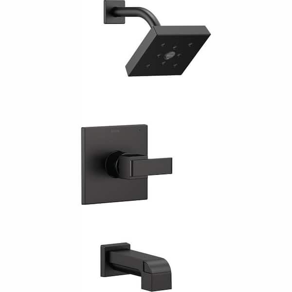 Delta Ara 1-Handle Wall Mount Tub and Shower Faucet Trim Kit in Matte Black with H2Okinetic (Valve Not Included)