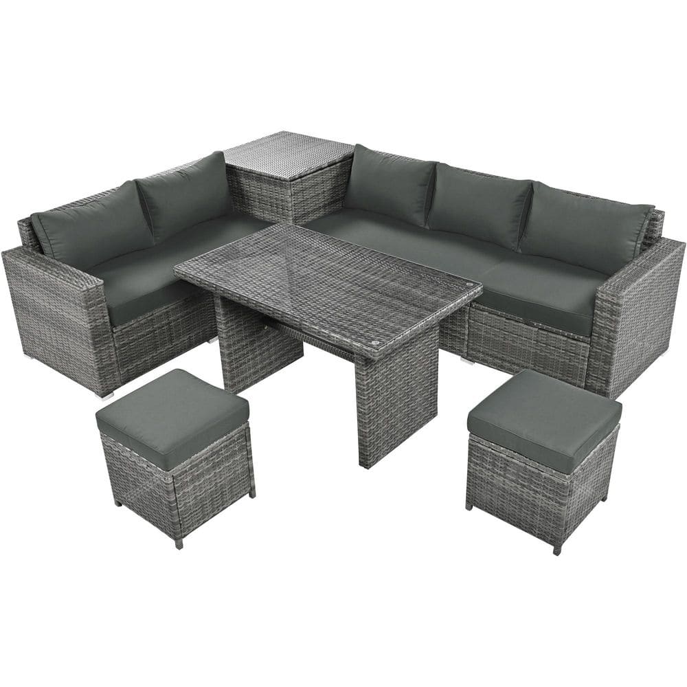 6-Piece Gray Wicker Outdoor Sofa Sectional Set with Gray Cushions, Adjustable Seat, Storage Box price history on PriceWatchPro