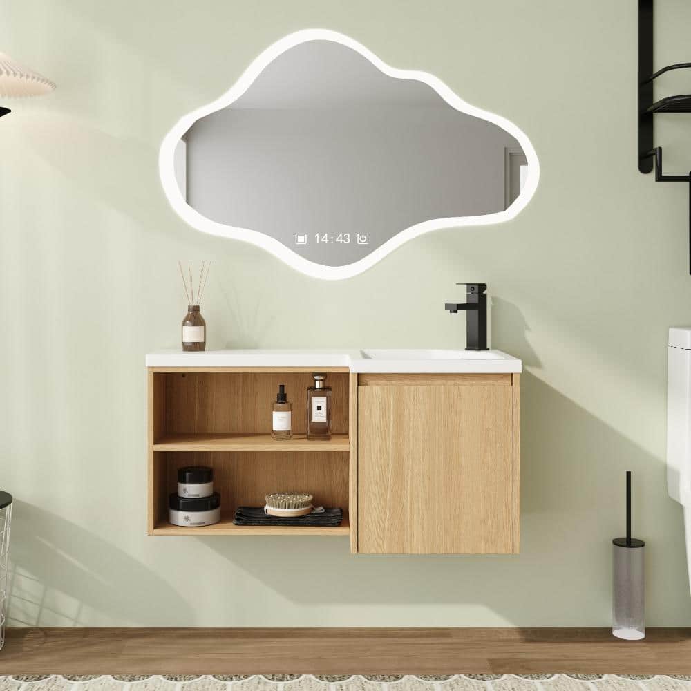 36 in. Wall-Mounted Single Light Oak Bath Vanity with White Resin Top Unassembled price history on PriceWatchPro