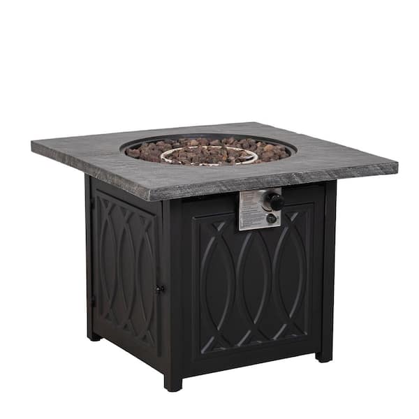 Unbranded Modern 28.01 in. W x 25.01 in. H Square Propane Terrace Fire Table Black Fire Pit