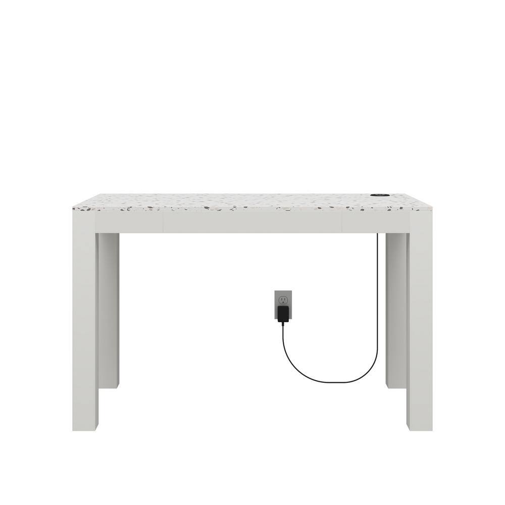 Contemporary White Wood Desk with Wireless Charger and Drawer