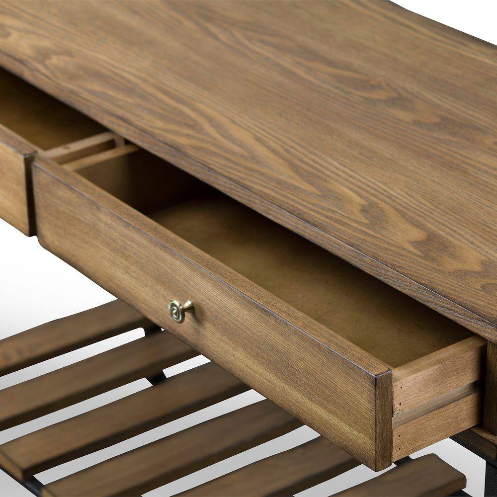Newcastle Brown and Black Wood Metal Console Table with Storage