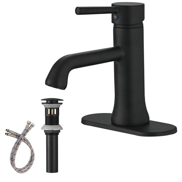 matrix decor Single Handle Single Hole Bathroom Faucet with Deckplate Included and Spot Resistant in Matte Black