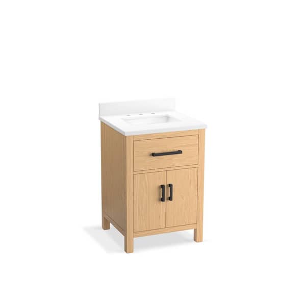 Kresla 25in. Single Sink Freestanding Light Oak Bath Vanity with White Quartz Top Assembled