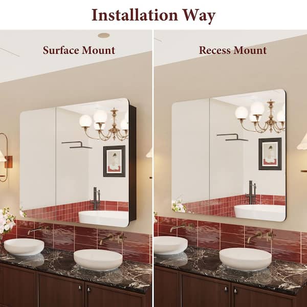 Hpeytaire 36 in. W x 32 in. H Rounded Corner Frameless Rectangular