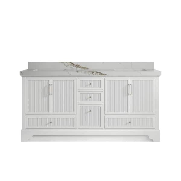 Willow Collections Alys 72 in. W x 22 in. D x 36 in. H Double Sink Bath Vanity in White with 2" Calacatta Gold Quartz Top