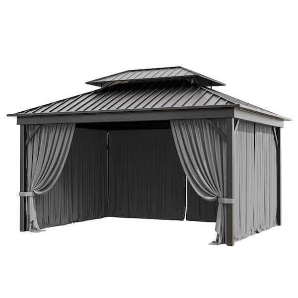 Kimunuk 10 ft. x 13 ft. Universal Outdoor Privacy Curtains, Gazebo Replacement with Zipper Grey (4-Side Curtain Only)
