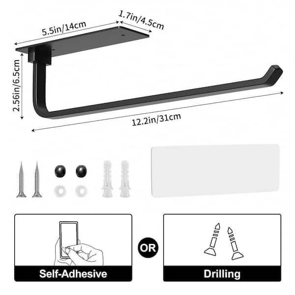 12.2 in. x 2.56 in. Aluminum Paper Towel Holder for Kitchen Roll Dispensing, Matte Black (1-Pack)