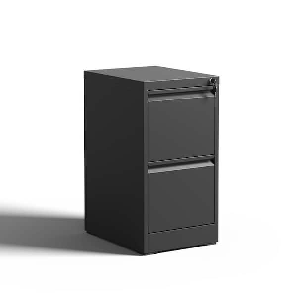 17.72 in. W 2-Drawer Metal Mobile Vertical File Cabinet, Tool Case with Lock, Black Filing Cabinets, Portable Tool Boxes